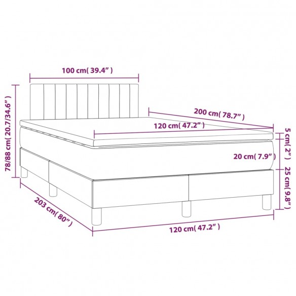 Sommier à lattes de lit avec matelas LED Crème 120x200 cm Tissu