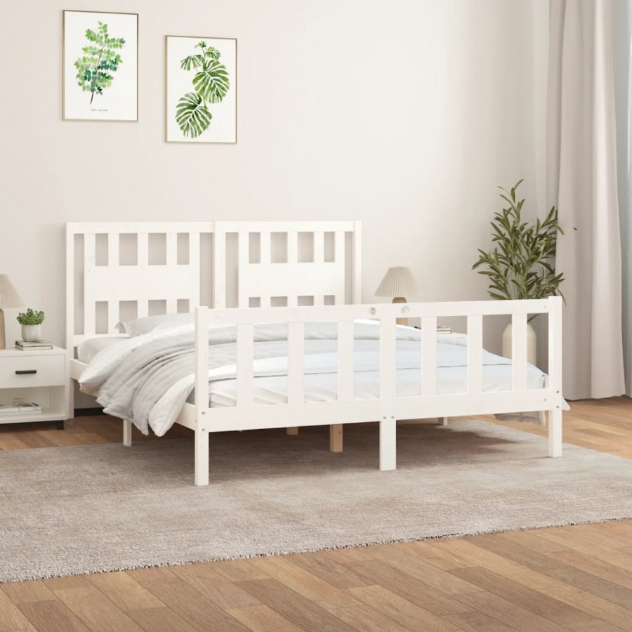 Cadre de lit avec tête de lit blanc bois pin massif 160x200 cm