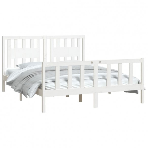 Cadre de lit avec tête de lit blanc bois pin massif 160x200 cm