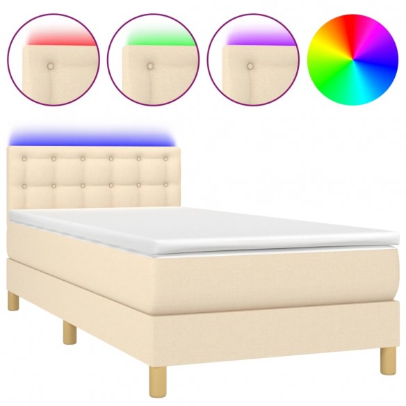 Sommier à lattes de lit avec matelas LED Crème 80x200 cm Tissu