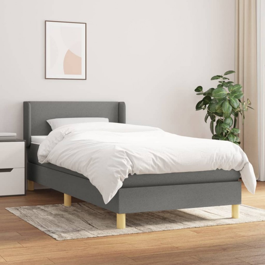 Cadre de lit avec matelas Gris foncé 100x200cm Tissu