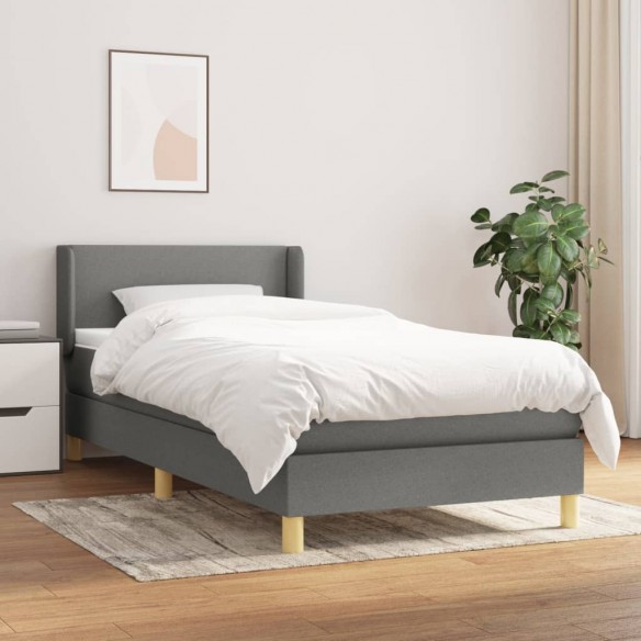 Sommier à lattes de lit avec matelas Gris foncé 100x200cm Tissu