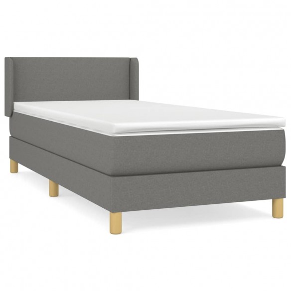 Cadre de lit avec matelas Gris foncé 100x200cm Tissu