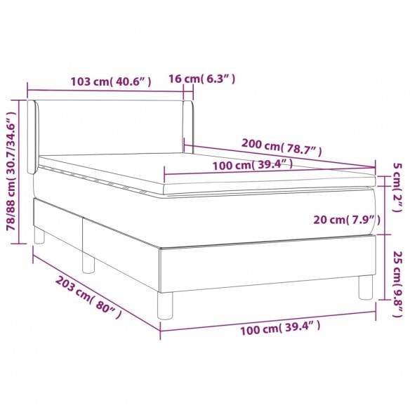 Sommier à lattes de lit avec matelas Gris foncé 100x200cm Tissu