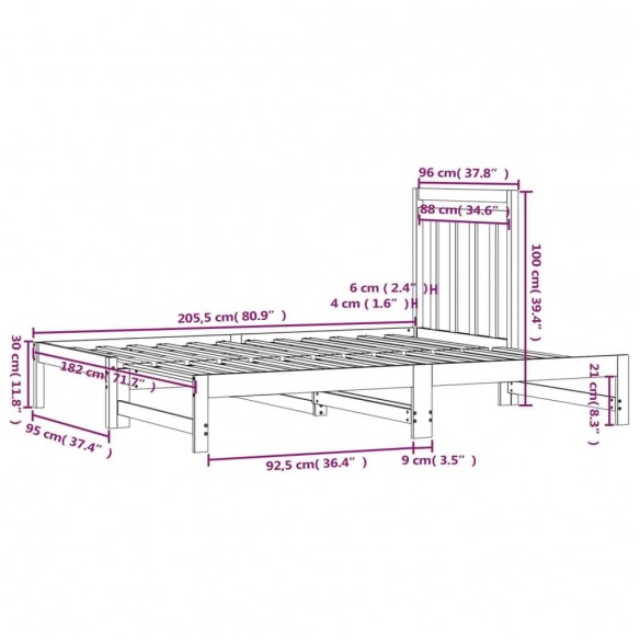 Lit coulissant Noir 2x(90x200) cm Bois de pin massif