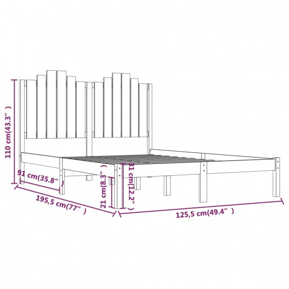 Cadre de lit bois de pin massif 120x190 cm petit double