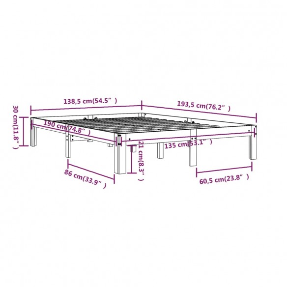 Cadre de lit Blanc Bois massif 135x190 cm Double