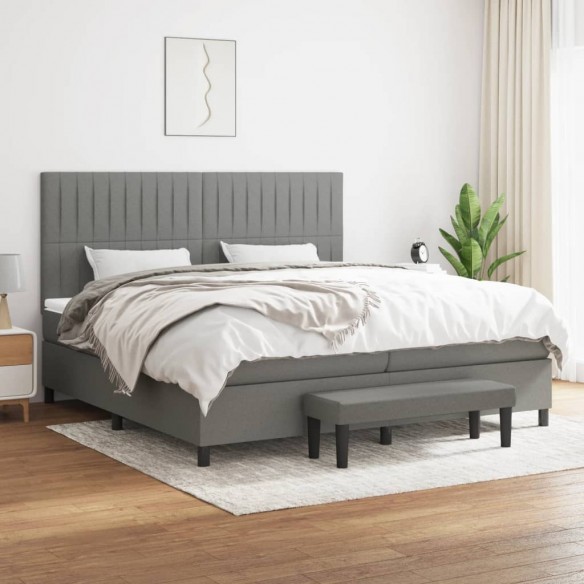 Sommier à lattes de lit avec matelas Gris foncé 200x200cm Tissu