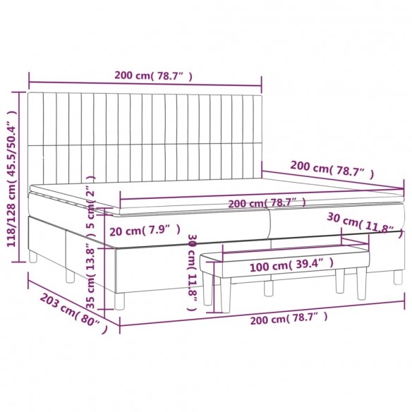 Sommier à lattes de lit avec matelas Gris foncé 200x200cm Tissu