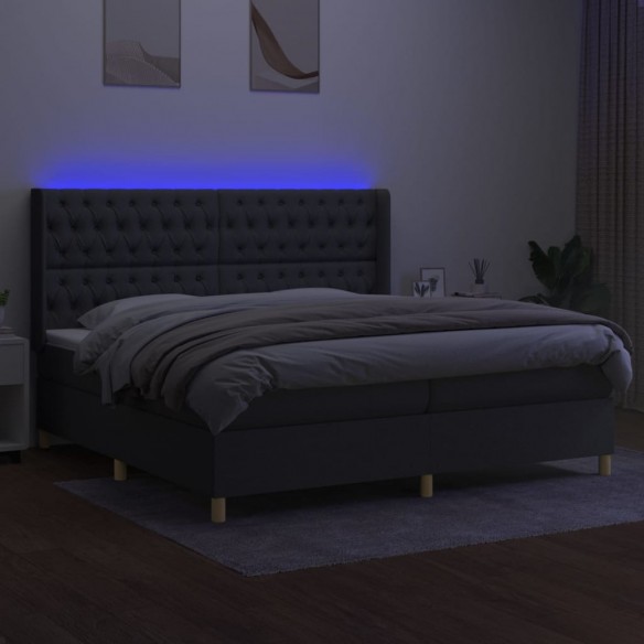 Sommier à lattes de lit matelas LED Gris foncé 200x200 cm Tissu