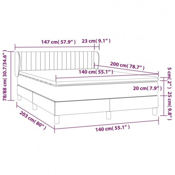 Cadre de lit avec matelas Gris foncé 140x200cm Tissu