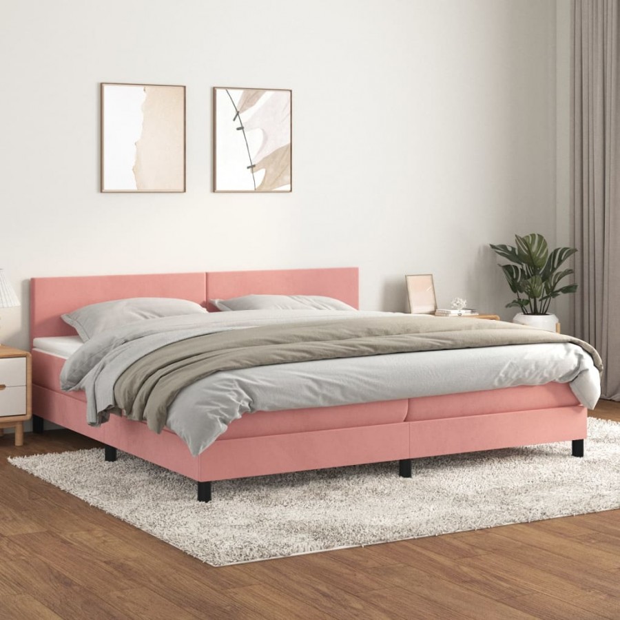 Cadre de lit avec matelas Rose 200x200 cm Velours