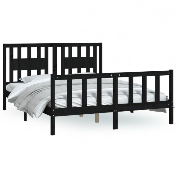 Cadre de lit avec tête de lit noir bois pin massif 150x200 cm