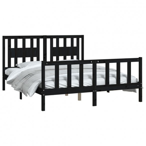 Cadre de lit avec tête de lit noir bois pin massif 150x200 cm