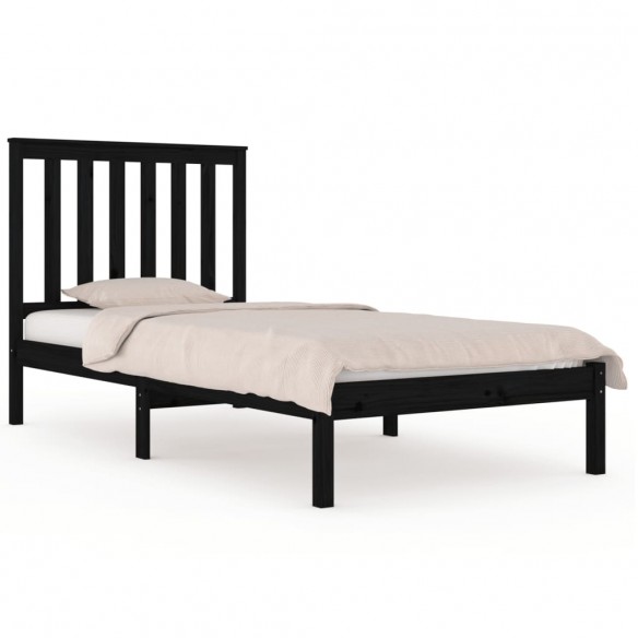 Cadre de lit Noir Bois de pin massif 75x190 cm Petit simple