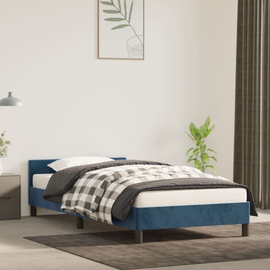Cadre de lit avec tête de lit Bleu foncé 80x200 cm Velours