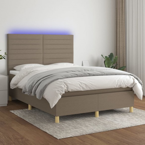 Sommier à lattes de lit et matelas et LED Taupe 140x200cm Tissu