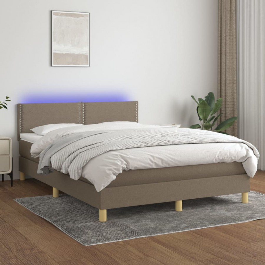 Cadre de lit avec matelas LED Taupe 140x190 cm Tissu