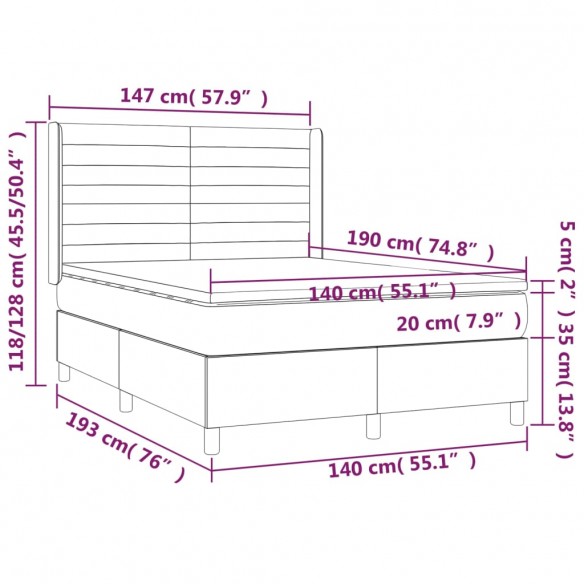 Sommier à lattes de lit avec matelas Taupe 140x190 cm Tissu