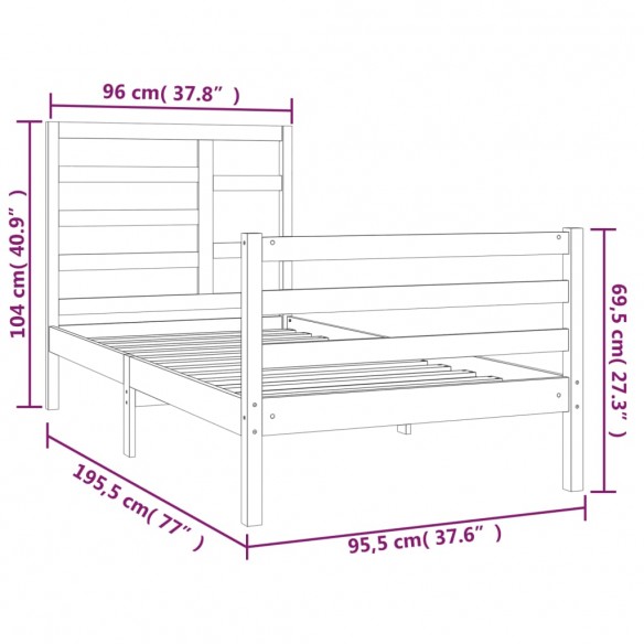 Cadre de lit Blanc Bois massif 90x190 cm Simple