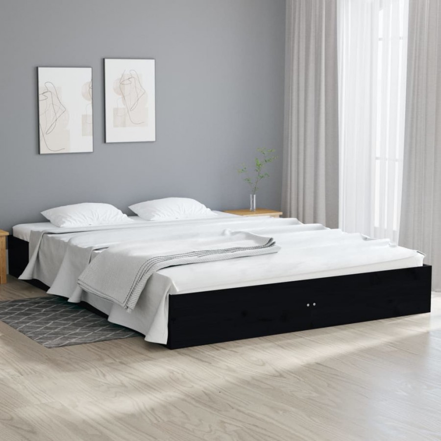 Cadre de lit Noir Bois massif 200x200 cm