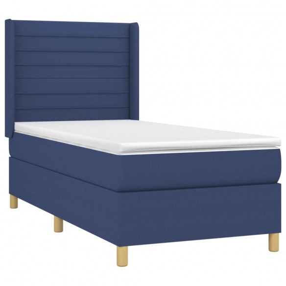 Cadre de lit avec matelas Bleu 100x200 cm Tissu