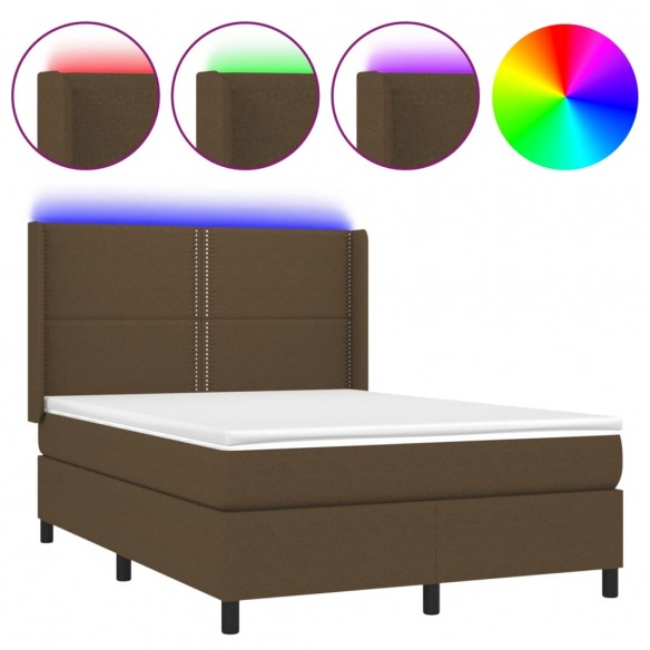 Cadre de lit matelas LED Marron foncé 140x200 cm