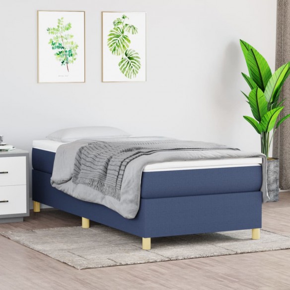 Cadre de lit avec matelas Bleu 100x200 cm Tissu