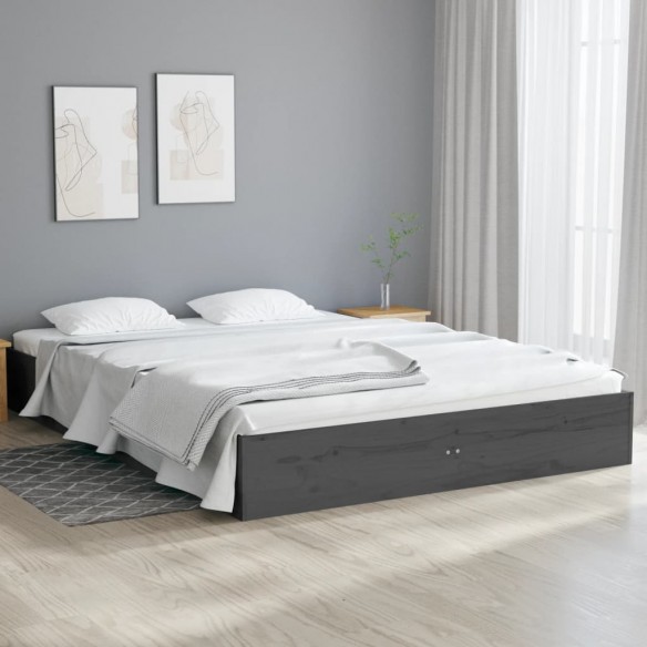 Cadre de lit Gris Bois massif 135x190 cm Double