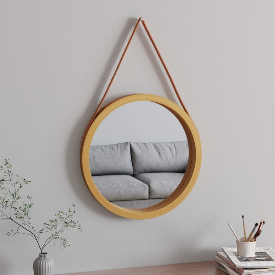 Miroir mural avec sangle Doré Ø 55 cm