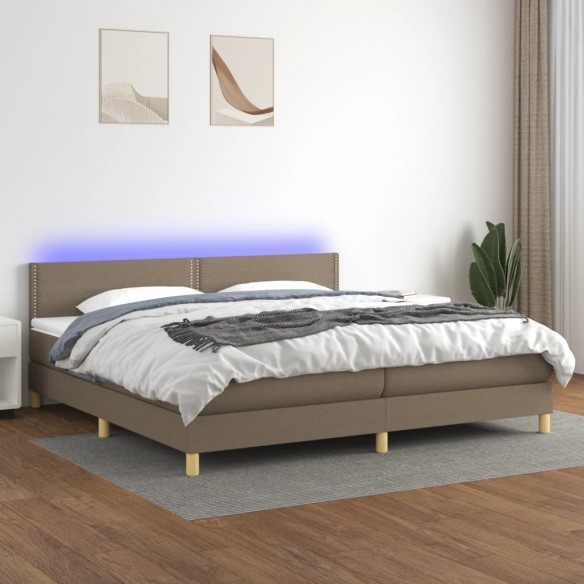 Cadre de lit et matelas et LED Taupe 200x200cm Tissu