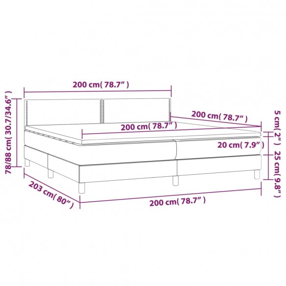 Cadre de lit et matelas et LED Taupe 200x200cm Tissu