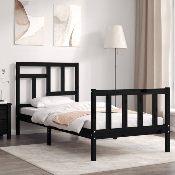 Cadre de lit avec tête de lit noir simple bois massif
