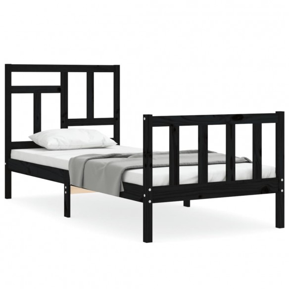 Cadre de lit avec tête de lit noir simple bois massif