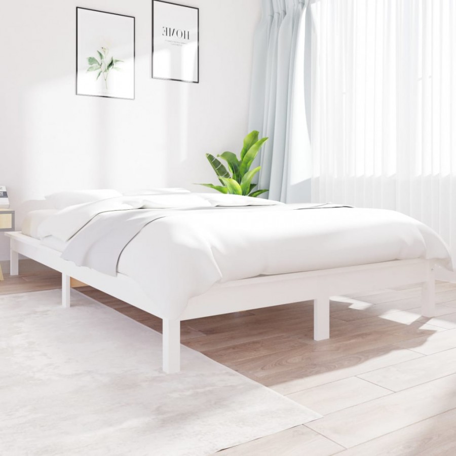 Cadre de lit blanc 120x190 cm petit double bois massif de pin