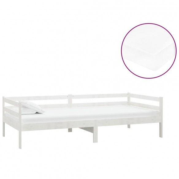 Lit de repos avec matelas 90x200 cm Blanc Bois de pin massif