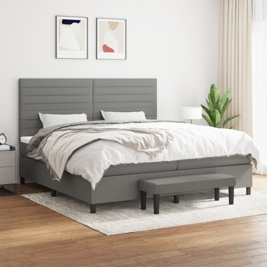 Sommier à lattes de lit avec matelas Gris foncé 200x200cm Tissu