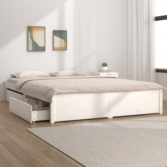 Cadre de lit avec tiroirs Blanc 140x200 cm