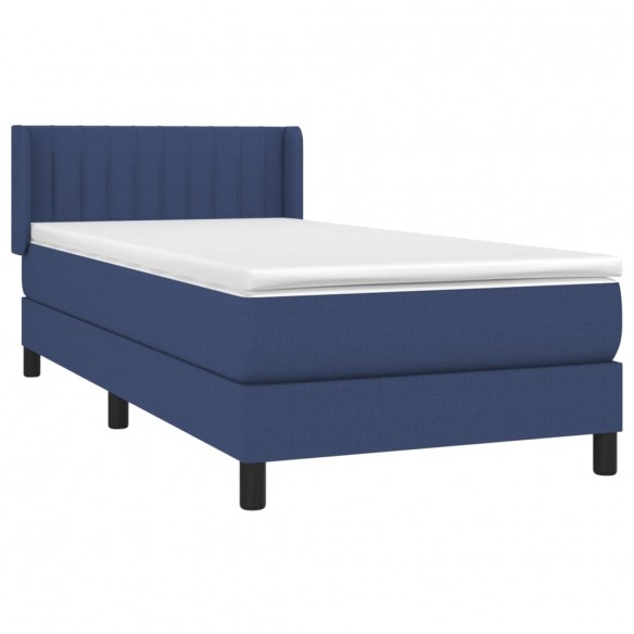 Cadre de lit avec matelas Bleu 90x190 cm Tissu