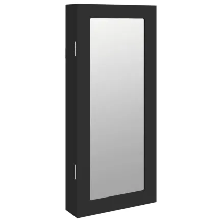 Armoire à bijoux avec miroir murale noir 30x8,5x67 cm 2