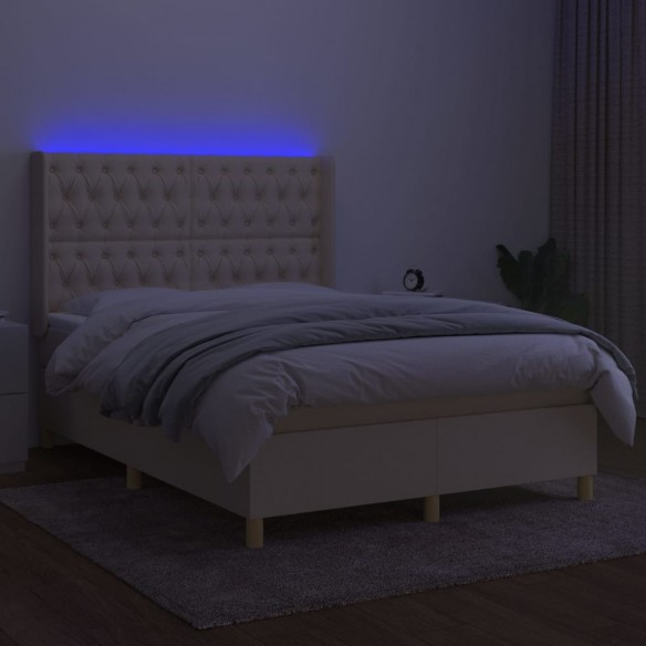 Sommier à lattes de lit matelas et LED Crème 140x190 cm Tissu