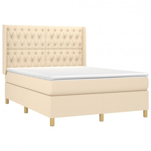 Sommier à lattes de lit matelas et LED Crème 140x190 cm Tissu