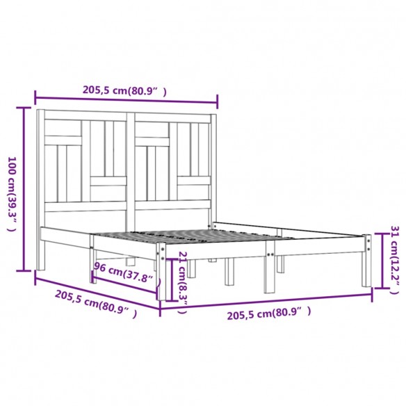 Cadre de lit Gris Bois de pin massif 200x200 cm