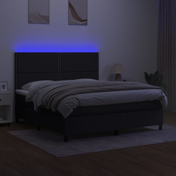 Cadre de lit et matelas et LED Noir 180x200 cm Tissu