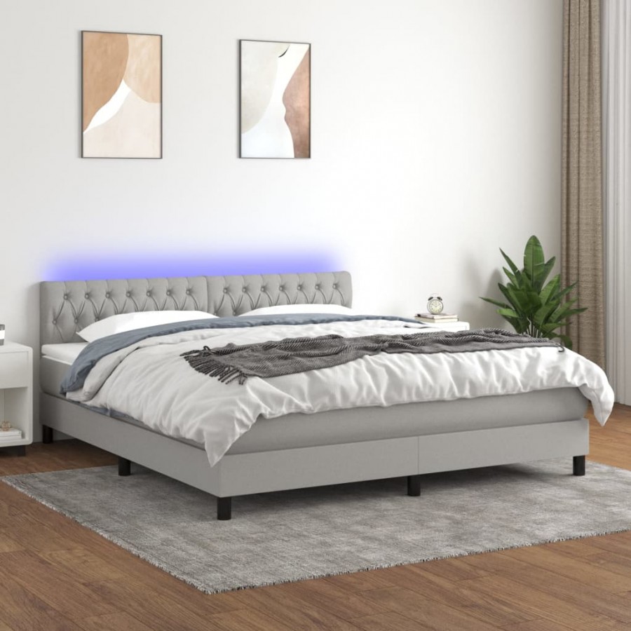 Sommier à lattes de lit matelas LED Gris clair 160x200 cm Tissu