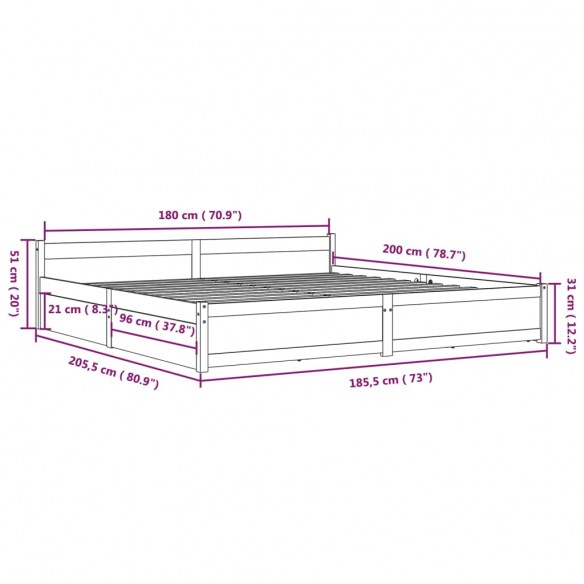 Cadre de lit avec tiroirs Blanc 180x200 cm Super King