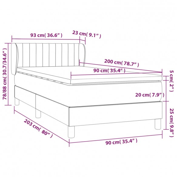 Sommier à lattes de lit avec matelas Gris foncé 90x200 cm Tissu