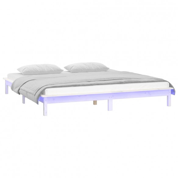 Cadre de lit à LED blanc 140x190 cm bois massif