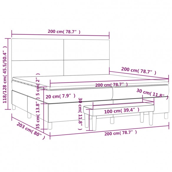 Sommier à lattes de lit avec matelas Gris clair 200x200cm Tissu