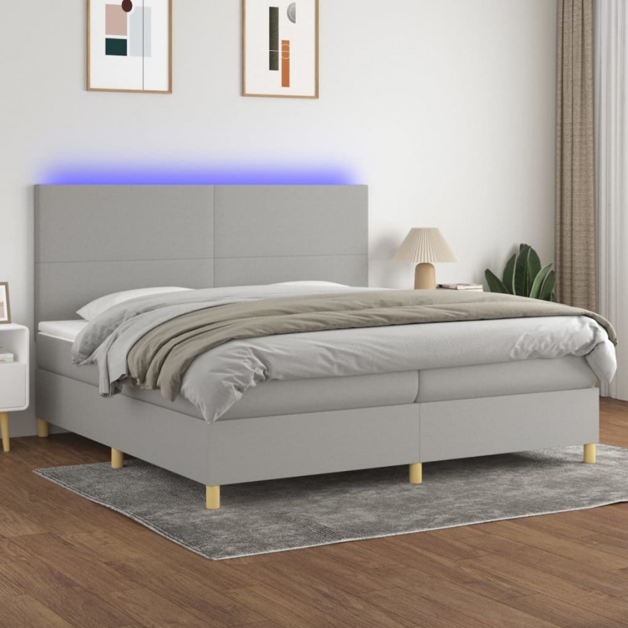 Cadre de lit et matelas et LED Gris clair 200x200 cm